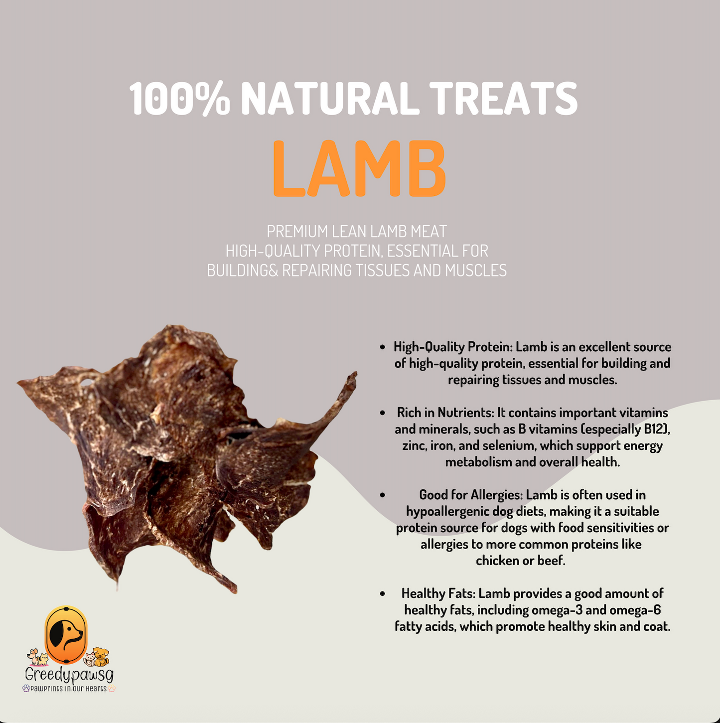 Greedy Paw SG - Lamb Meat (Air-Dried, Single Ingredient)