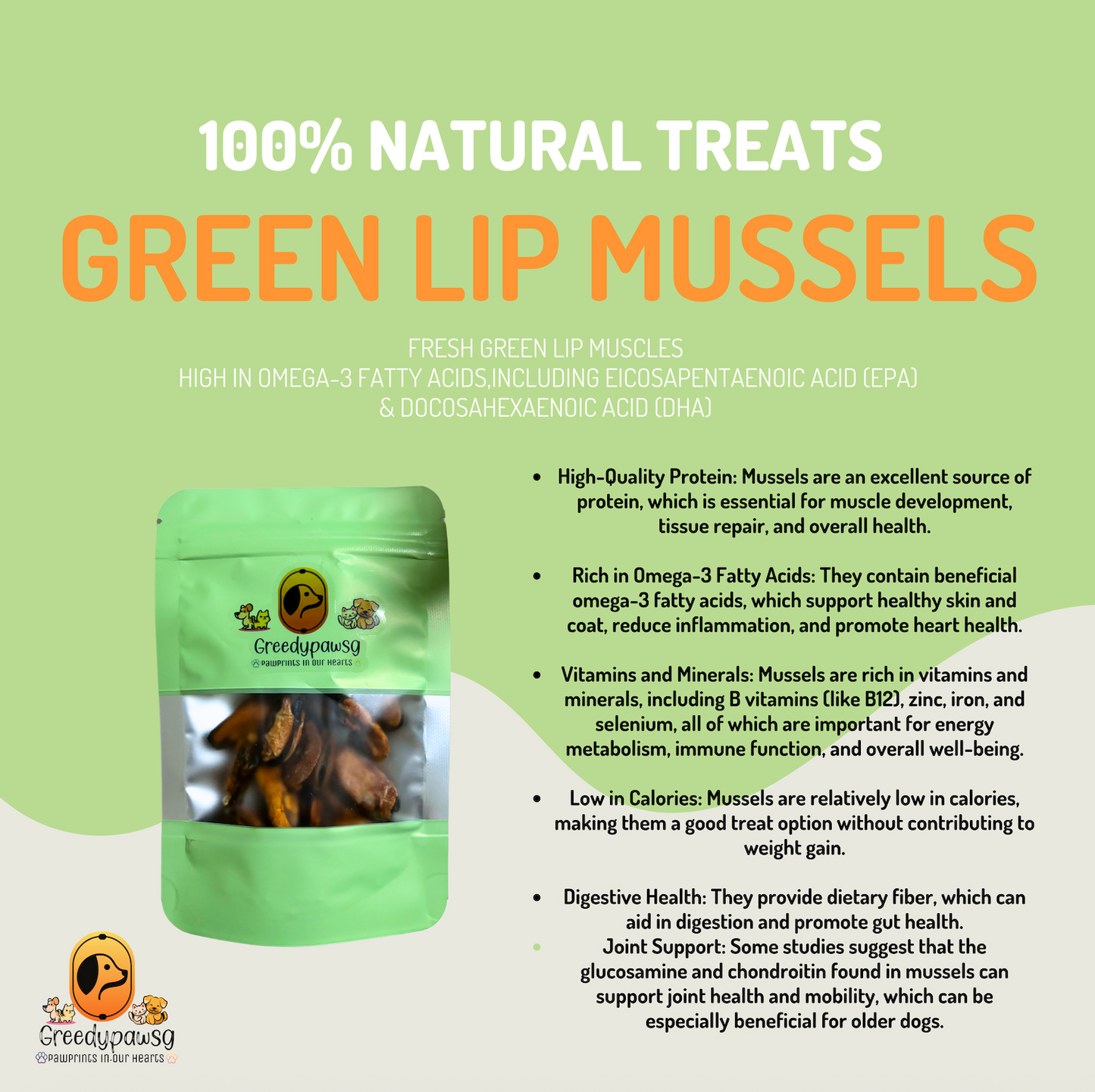 Greedy Paw SG - Green Lipped Mussels (Air-Dried, Single Ingredient)