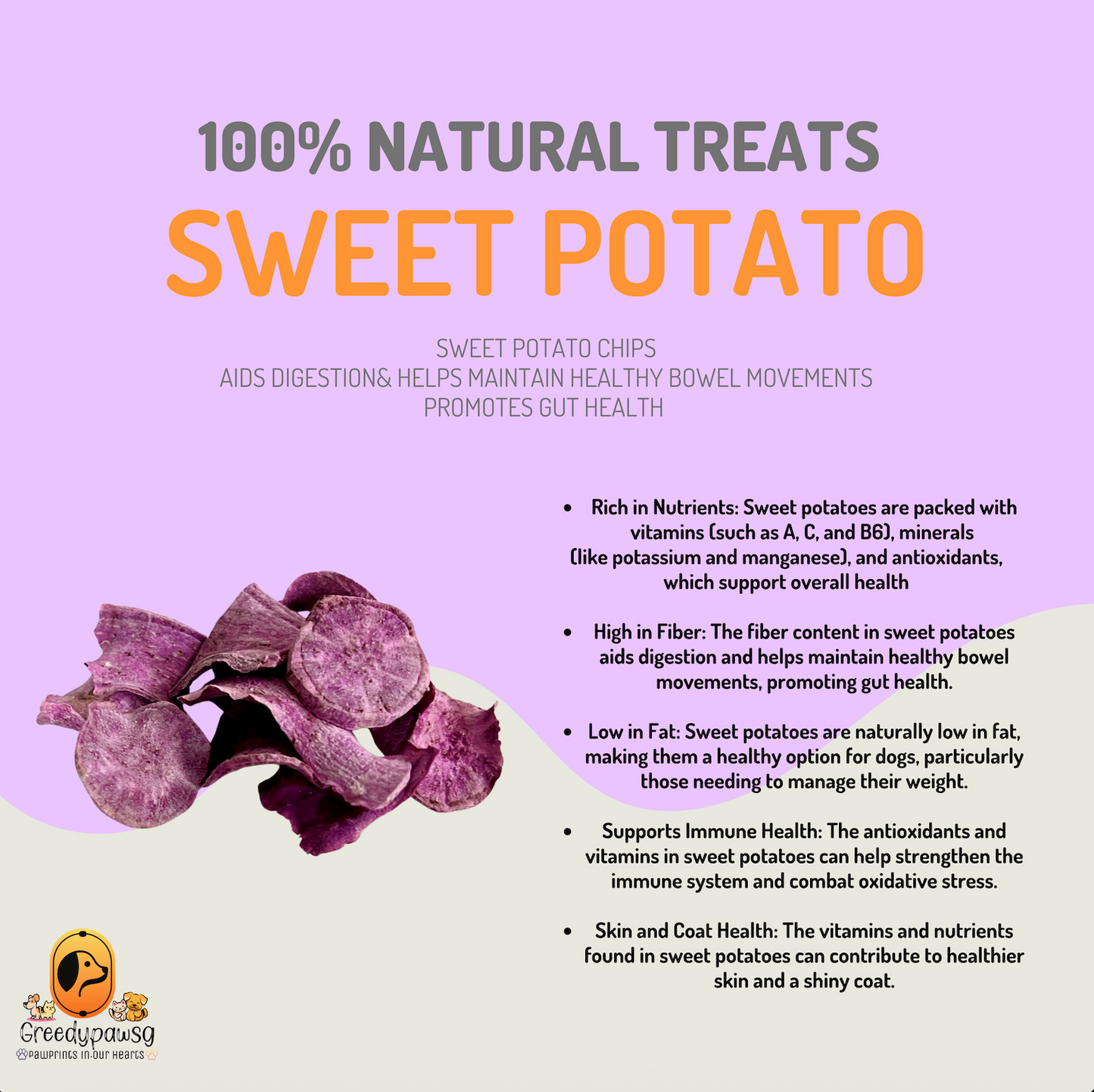 Greedy Paw SG - Sweet Potato Chips (Air-Dried, Single Ingredient)
