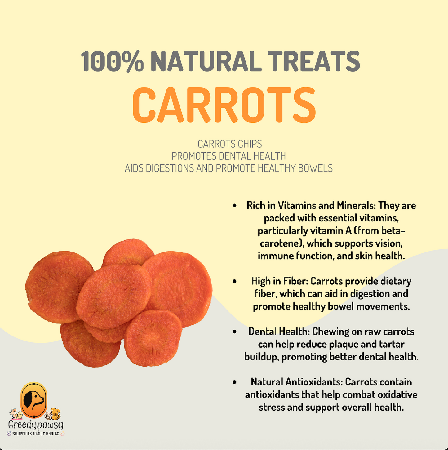 Greedy Paw SG - Carrot Chips (Air-Dried, Single Ingredient)