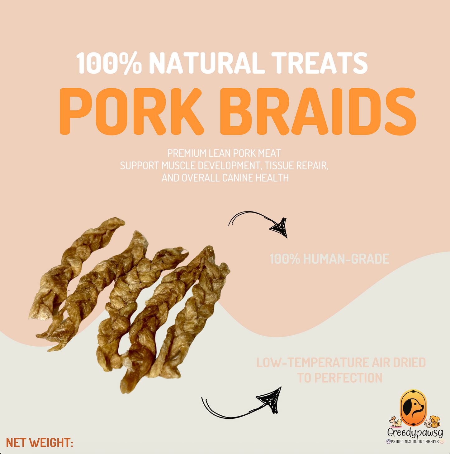 Greedy Paw SG - Pork Braid Chew (Air-Dried, Single Ingredient)