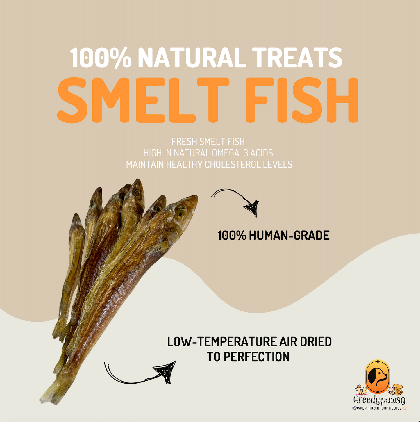 Greedy Paw SG - Whole Smelt Fish (Air-Dried, Single Ingredient)