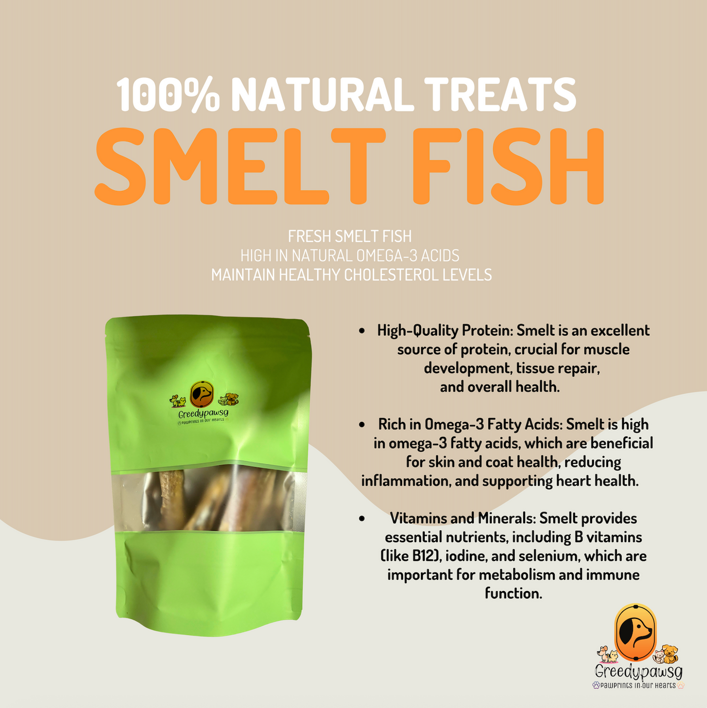 Greedy Paw SG - Whole Smelt Fish (Air-Dried, Single Ingredient)