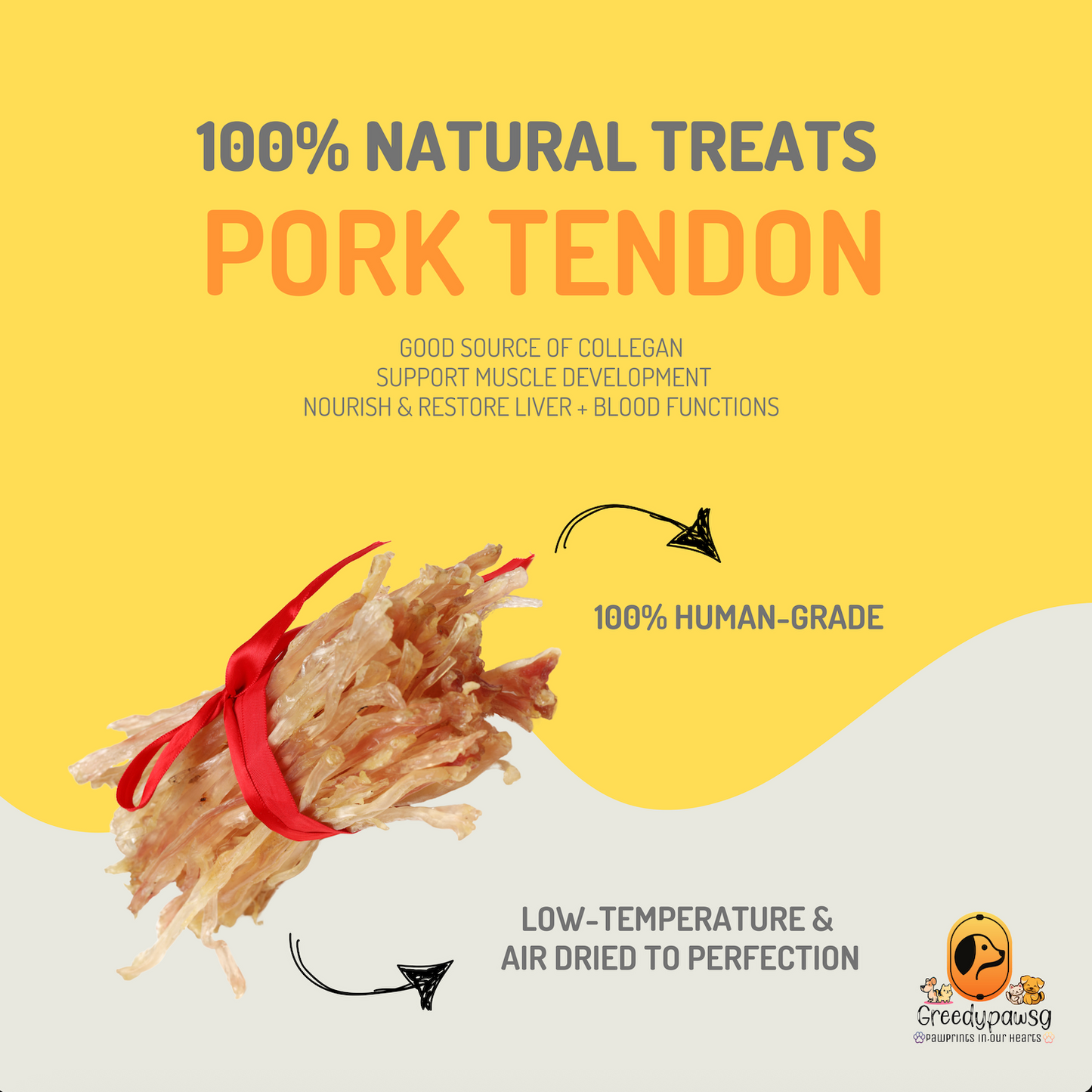 Greedy Paw SG - Pork Tendon Chew (Air-Dried, Single Ingredient)
