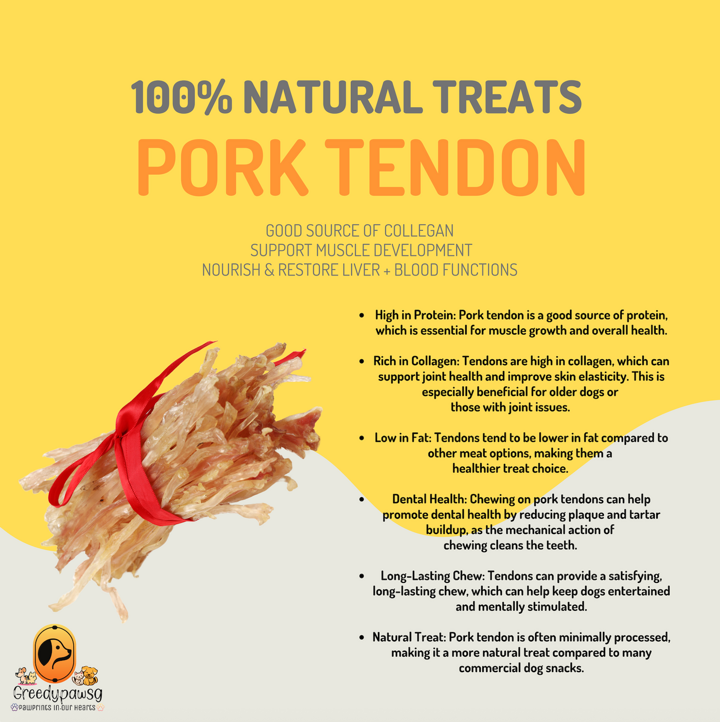 Greedy Paw SG - Pork Tendon Chew (Air-Dried, Single Ingredient)