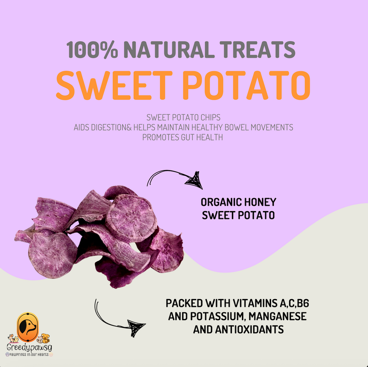 Greedy Paw SG - Sweet Potato Chips (Air-Dried, Single Ingredient)