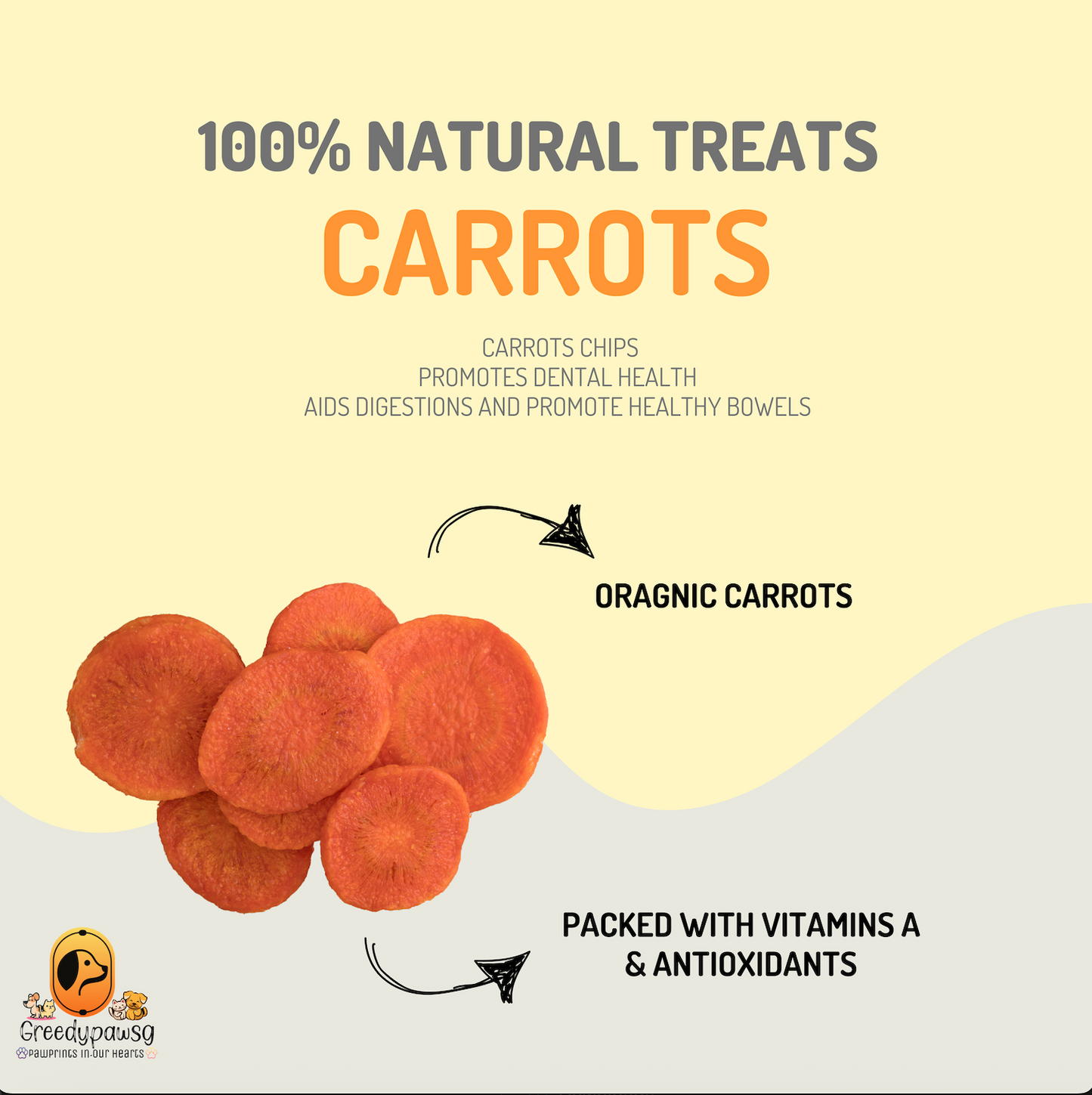 Greedy Paw SG - Carrot Chips (Air-Dried, Single Ingredient)